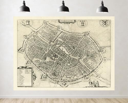 Trykid 6x6ft Vintage Tournai City Map Backdrop Old Antique Classic Retro Historical Photography Background Educational Display Study Party Decoration Tapestry Photo Booth Prop Fabric - size: 6x6ft
