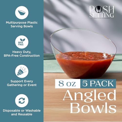 Posh Setting - Clear Plastic Serving Bowls for Party Angled Bowls Disposable Chip Bowls Candy Bowls for Party Table Salad and Fruit Bowls for Buffets Wedding Serving Bowls-Clear, 8 OZ, 5 Pack - color: Clear, size: Small 8 OZ