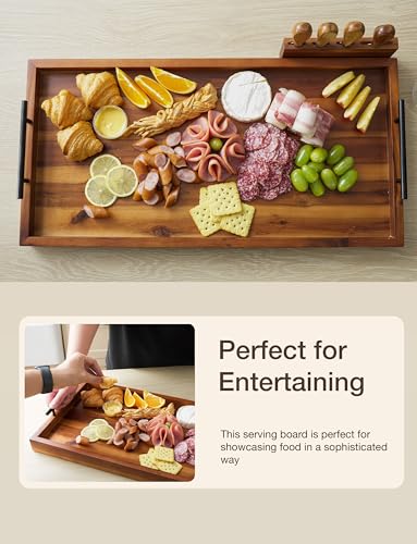 TIDITA Acacia 30 Inch Large Charcuterie Boards for Party with Cheese Knife Set of 4 – Acacia Wood Serving Tray with Handles, Long Charcuterie Board, Wooden Cheese Board - color: Acacia, size: 30" x 12" x 1.5"