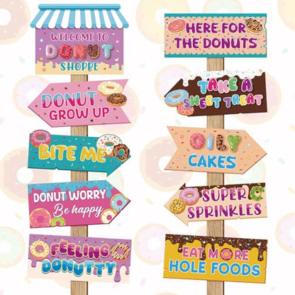 Hooqict 20 Pieces Doughnut Party Sign Welcome to Donut Party Directional Signs for Kids Girls Sweet Donut Themed Birthday Decorations Supplies - style: Doughnut