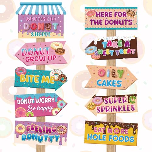 Hooqict 20 Pieces Doughnut Party Sign Welcome to Donut Party Directional Signs for Kids Girls Sweet Donut Themed Birthday Decorations Supplies - style: Doughnut
