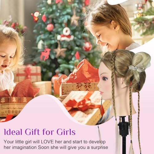 Mannequin Head with Hair with Tripod Stand - 28" Cosmetology Mannequin Head with Stand, Doll Head for Hair Styling Braiding Practice Manikin Head with Tripod Set, Ombre Golden - color: Golden&Tripod