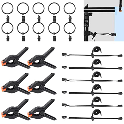 22 Packs Photography Backdrop Clips Clamps, Include 10 Curtain Ring Clips, 6 Spring Clamps, 6 Leather Background Clips Holder for Photo Studio Backdrop Background Helper Photo Clamp