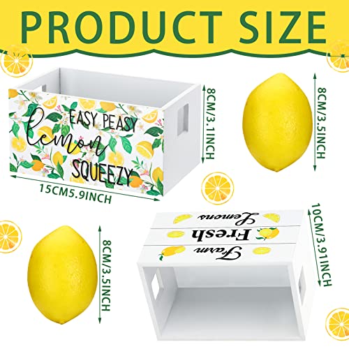 Marsui Lemon Decor Set Mini Wooden Crate with 8 Fake Lemon for Home Kitchen Farmhouse Rustic Summer Tiered Tray Decor Table Decorations Summertime Party Centerpiece