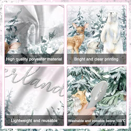 Mocsicka Winter Onederland Backdrop Pink Snowflake Girls First Birthday Photography Background Winter Woodland Animals Happy 1st Birthday Party Banner Decorations Photo Booth Props (8x6ft) - size: 8x6ft