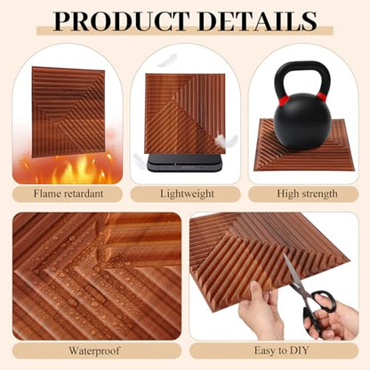 Hahafelt 20 Pack 3D Fluted Wall Panels, 12'' x 12'' Cover 20 Sq. ft, Waterproof PVC Textured Wood Grain Slat Tiles for Interior Wall Ceiling TV Background Living Room Bedroom Office Lobby Home Decor