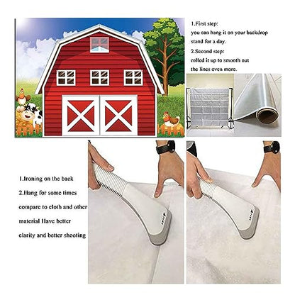 Cartoon Farm Photography Backdrop 7x5ft Animals Rustic Farmhouse Red Barn Photo Background for Kids Birthday Party Decoration Barnyard Baby Shower Newborn Photobooth Banner - size: 7x5 FT