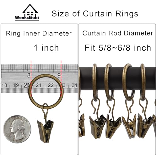 WeeksEight 100 Pack Bronze Curtain Rings with Clips, Curtain Hooks Hangers Clip Rings for Hanging Drapes Bows Hat, Drapery Rings 1 in I D, Fits up to 5/8 in Diameter Curtain Rod. - color: Bronze, size: 1" I D Set of 100