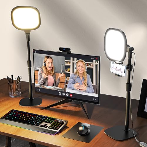 LitONES 2Pcs Desktop Video Conference Lighting for Zoom Meeting, Computer, Laptop, Work from Home with Nature Soft Light, Adjustable Brightness & Color Temp and Flexible Stand & Versatile Phone Holder - size: 2Pack