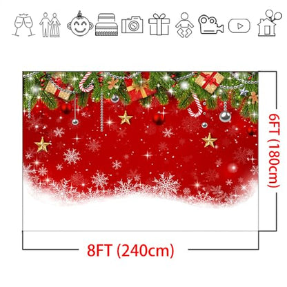 Mocsicka Christmas Backdrop Xmas Party Decorations for Family Holiday Photo Booth Props Snowflake Christmas Background Holiday Party Photo Prop Supplies (8x6ft) - size: 8x6ft