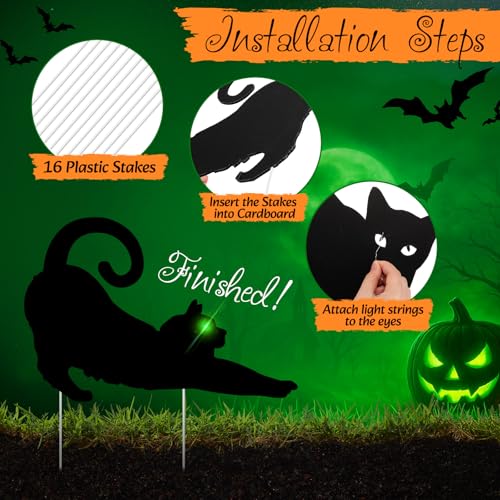 Blulu 9 Pcs Halloween Decorations Outdoor Black Cat Yard Signs with Stakes Scary Silhouette with Glow in The Dark Eyes Corrugated Plastic Waterproof Black Cat Decor for Garden Lawn Patio (Cats) - style: Cats