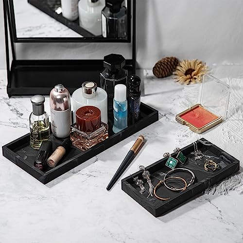 Bathroom Sink Countertop Vanity Organizer Tray, Silicone Kitchen Organizer Soap Tray, Organizer Counter Tray for Jewelry Perfume Cosmetics Keys - Black Silicone Rectangular 11.7”