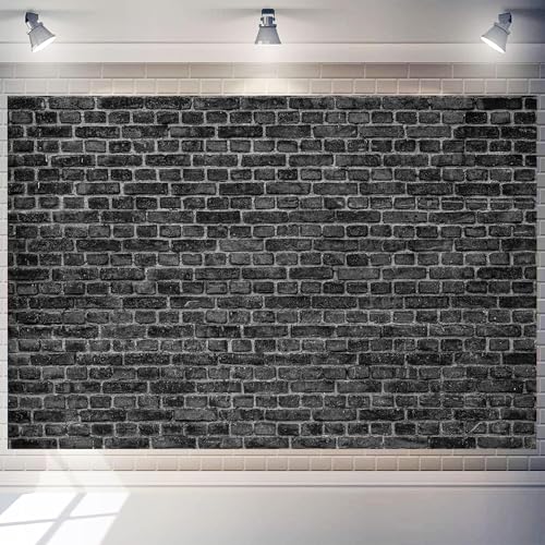10 x 8 ft Black Brick Wall Backdrop Retro Stone Wall Photography Vintage Background Brick Party Decorations Banner Photo Shoot Supplies Polyester Fabric - color: BLACK, size: 10x8 FT