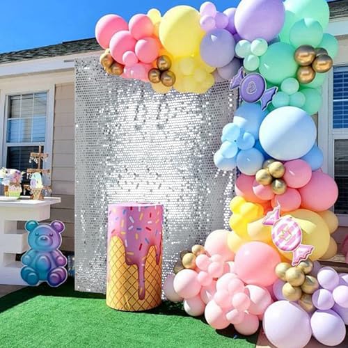 SquarePie Shimmer Wall Backdrop Big Payette Sequin Curtain 4FT x 7FT Silver Background for Party Wedding 1 Panel - color: Silver