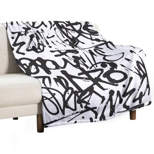 Graffiti Print Throw Blanket Abstract Tags Letters Without Meaning Hand Drawing Street Retro Old School Blanket for Sofa Bed Couch Chair Or Dorm 30"x40" - color: Style-7, size: 30"x40"