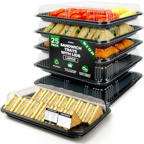 25 Pack Catering Trays with Lids – 17" Serving Tray with Lid, Heavy Duty Recyclable Plastic Party Platters for Catering, Buffet, Picnics & Events – Food Tray with Clear Lid (17.72 x 12.20 x 2.95 inch) - size: 25 Pack - 18 x 12in
