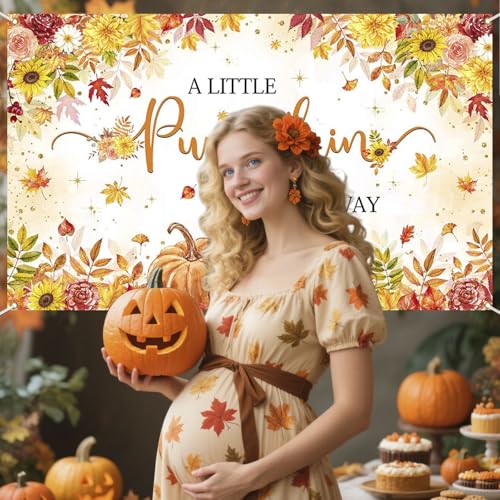 Mocsicka Pumpkin Baby Shower Backdrop A Little Pumpkin is On The Way Backdrop Banner Fall Pumpkin Autumn Maple Leaves Baby Shower Decorations Photo Booth Props 70.8x43.3(inch)