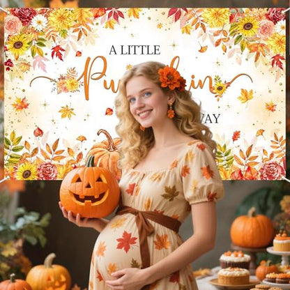 Mocsicka Pumpkin Baby Shower Backdrop A Little Pumpkin is On The Way Backdrop Banner Fall Pumpkin Autumn Maple Leaves Baby Shower Decorations Photo Booth Props 70.8x43.3(inch)