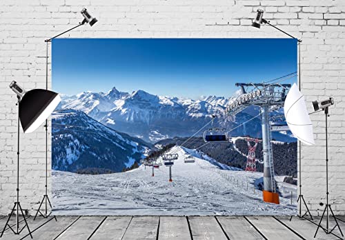 BELECO 9x6ft Fabric Ski Resort Backdrop Snowy Winter Alps Mountain Background for Photography Holiday Travel Ski Sport Backdrop Birthday Party Decor Kids Adults Portrait Photoshoot Studio Booth Props - size: 9x6FT