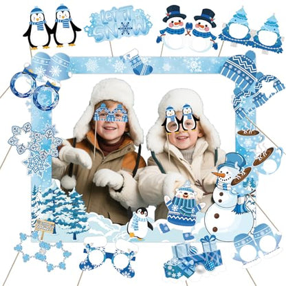 Winter Wonderland Photo Booth Props - Winter Wonderland Party Favors Winter Party Decorations Snowman Photo Booth Props for Christmas Holiday Baby Shower Birthday Supplies
