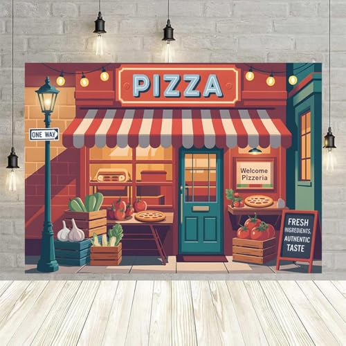 Cartoon Italian Pizza Shop Backdrop Fresh Vegetables Fruits Boys Girls Cooking Baby Shower Background Pizzeria Birthday Party Decorations Pizza Party Favors (B, 5X3FT) - color: B, size: 5X3FT