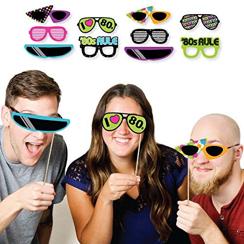 Big Dot of Happiness 80's Retro Glasses - Paper Card Stock Totally 1980s Party Photo Booth Props Kit - 10 Count