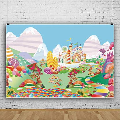 Leyiyi 5x3ft Sweet Cartoon Candyland Backdrop Candy House Fairy Tale Castle Photography Background Banner Cake Table Decor Birthday Party Decorations Newborn Baby Shower Photo Booth Props - size: 5x3ft