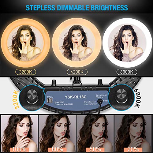 Yesker Ring Light 18 Inch with Stand Tripod Big Selfie Ringlight Adjustable 6000K Dimmable LED Portable Professional Ring Lights Kit Phone Holder for Camera Live Streaming Makeup YouTube Video TikTok - size: 18 in Led Ring Light