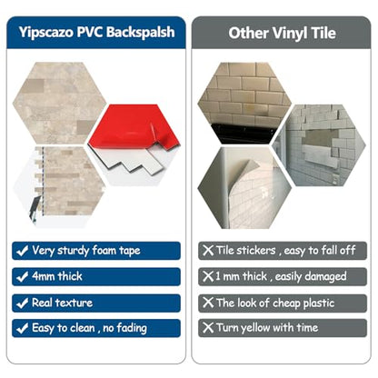 Yipscazo 10 Sheets Peel and Stick Stone Metal Tile Backsplash, Stick on Tiles for Backsplash Kitchen, Bathroom, Laundry Room, Camper, Fireplace (12'' X 12'', Beige Stone with Gold Metal) - color: Beige Stone with Gold Metal