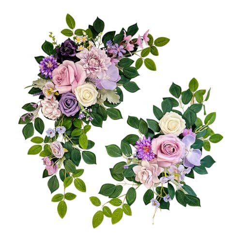 Odouzy Pack of 2 Wedding Arch, Artificial Flowers, Wedding Decor，Flower Garland Be Suited to Banquet, Party, Reception Entrance Welcome Sign and Background Decoration (Purple) - color: Purple