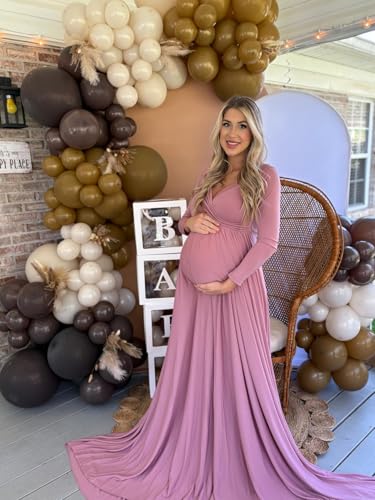 Saslax Maternity Off Shoulders Half Circle Gown for Baby Shower Photo Props Dress - color: Mauve 64, size: X-Large
