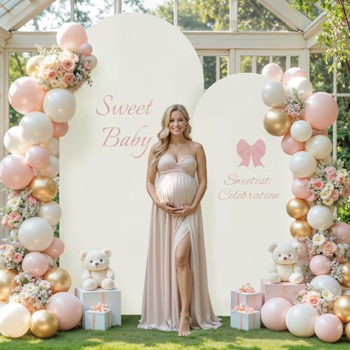 7.2FT 6FT Arch Backdrop Cover for Wedding, Set of 2 Stretchy Spandex Fitted Arch Stand Cover for Baby Shower, Birthday Party Decor, Chiara Backdrop Cover with Double-Sided Design(Ivory) - color: Ivory