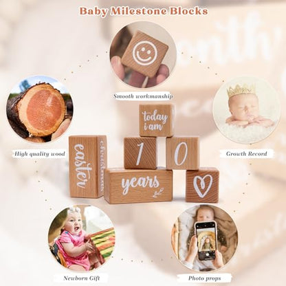 Monthly Baby Milestone Blocks Set of 6 Baby Age Blocks for Monthly Milestone Baby Age Milestone Signs Wooden Baby Photo Props Set Perfect for Baby Shower and Keepsake (Gift Set 6 PCS) - color: wood color 6pcs