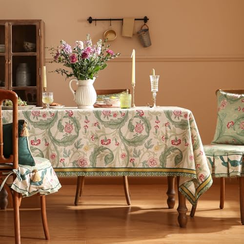 patdrea Designer Linen Green Square Tablecloth,Leaves Pattern Floral Durable Vintage Table Cloth,Decoration Table Cover for Kitchen Dining Christmas,Thanksgiving,Tea Party,67"x67"-Cecilia a - color: Cecilia a, size: 67" x 67" (Square)
