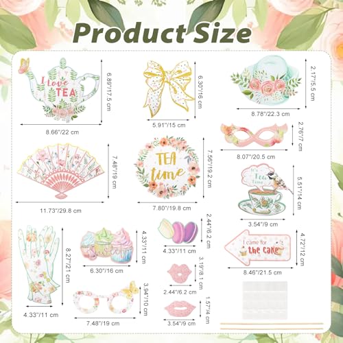 14Pcs Tea Party Decorations Photo Booth Props Tea Party Accessories for Women for Garden Party Birthday Shower