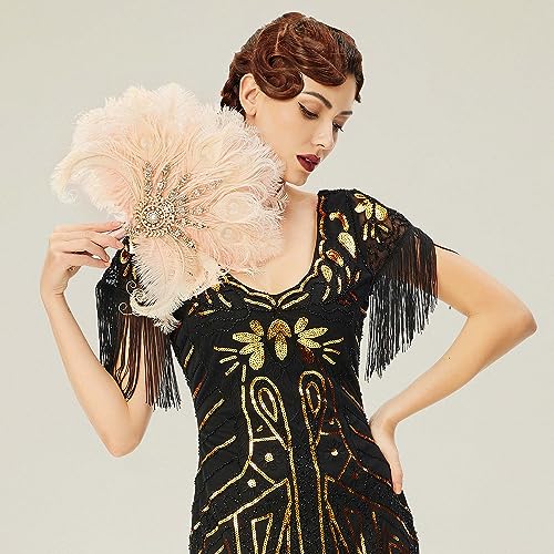 BABEYOND Vintage Bridal Feather Bouquet 1920s Ostrich Feather Fan Crystal Bridesmaid Bouquet 20s Gatsby Wedding Bouquet Flapper Accessories (Light Purple) - color: Light Purple