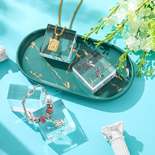 Vicenpal 4 Pieces Acrylic Square Display Block 2 x 1 Inches Clear Polished Cube Jewelry Stand Ring Showcase Holder Base
