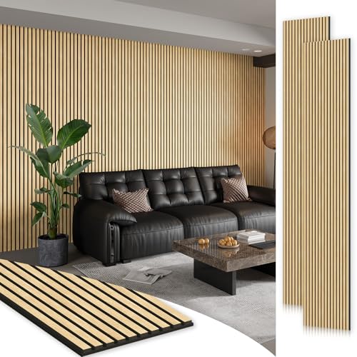 Smartstandard 2 Pack 106" x 12.6" Wood Slat Wall Panels, Soundproof Wooden Wall Panels, Acoustic Wood Panels for Wall, 3D Fluted Wood Panels for Interior Wall Decor, White Oak - color: White Oak, size: 106" x 25.2"