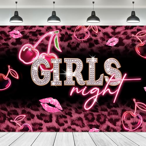Girls Night Pink Backdrop 7Wx5H Feet Fabric Polyester Leopard Print Cherry Lips Birthday Vintage Cheetah Fashion Cute Glitter Woman Girly Photography Background Banner Photo Shoot Decor Prop - color: A-01leopard cherry pink, size: 7Wx5H