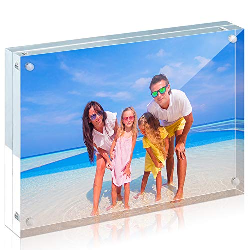 HELPLEX Acrylic Frame, 2 Pack 4x6 Acrylic Picture Frames, 20mm Thicker Frameless Clear Frame Double Sided Magnetic Frame, Free Standing Desktop Display - size: 4x6(2 PACK)