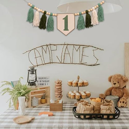 Upfirst Green Wild One High Chair Banner - 1st Birthday Party Decorations Supplies,Wild One Theme First Birthday Party Banner for Anniversary/Cake Smash Photo Prop