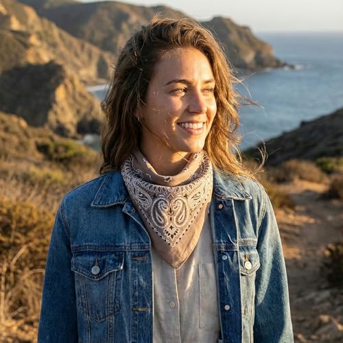 The Peacock Crew Premium Soft Cotton Bandanas Pack for Men and Women Paisley 22 x 22 inches - color: Pack of 4 Taupe