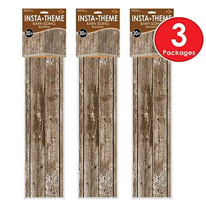 Beistle Western Barn Siding Wall Backdrops, 4’ x 30’, 3 Pack - Rustic Farm Backdrop, Photo Backdrop, Barnyard Background, Weathered Barn Decor, Easy to Adhere Wall Covering, Photography Background - style: Barn Siding - 3 Piece