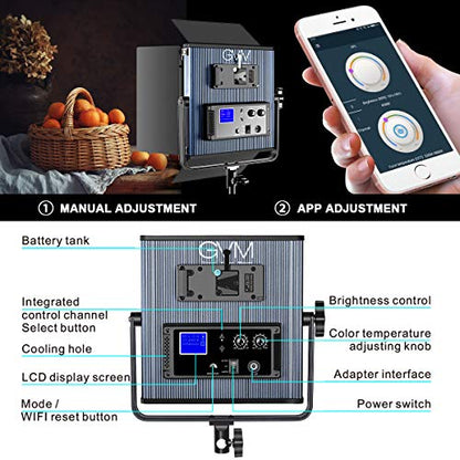 GVM 65W LED Video Lighting Kits with APP Control, Bi-Color Variable 3200K~5600K with Digital Display Brightness of 10~100% for Video Photography, CRI97+ TLCI97 Led Video Light Panel, 1216 Led Beads
