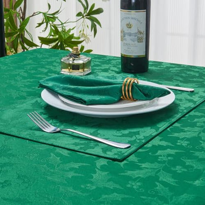 Cloth Napkins Set of 8 – Square Jacquard Floral Flowers Fabric Polyester Washable Reusable for Kitchen Dinner Dining Restaurants Wedding Party Banquet Table(Dark Green/17x17 Inch) - color: Dark Green