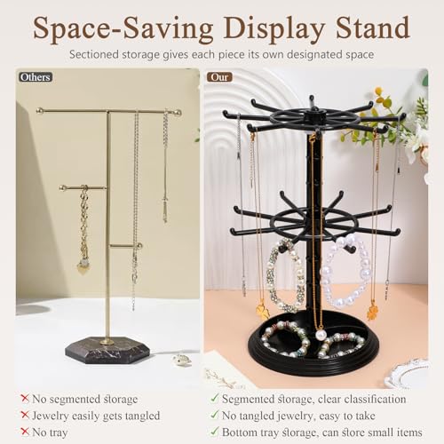 Jewelry Stand 2 Tier Necklace Holder Black Bracelet Hanging Organizer Rotating Jewelry Earring Display Keychain Display Stand Plastic Jewelry Rack for Malls Counter Dressing Table