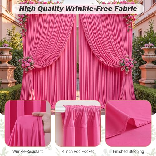 8ftx10ft Wrinkle Free Hot Pink Backdrop Curtain - 10 Feet Photography Backdrop Drapes, Silky Polyester Back Drop Cloth for Wedding Baby Shower Balloon Arch Background - color: Hot Pink, size: 8FTx10FT (W4'xH10', 2 Panels)