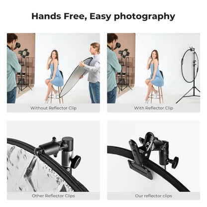 K&F CONCEPT Photography Reflector Holder, Photo Video Studio 5/8" Heavy Duty Metal Clamp Attachment, Light Stand Clip Mount with Umbrella Hole for Diffuser, Lighting