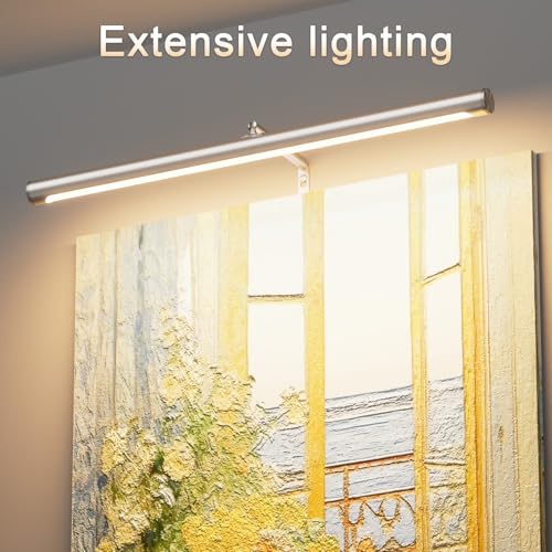 9W Picture Light Plug in, 24" Adjustable LED Art Light with Remote Control, Dimmable Wall Light for Picture Display Dartboard Art Work (Nickel) - color: Nickel, size: 24 inch