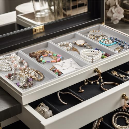 Inbagi 16 Pcs Small Velvet Jewelry Tray Stackable Jewelry Drawers Organizer Trays Storage Display Trays for Earring Ring Necklace Bracelet 8.3 x 5 x 1 Inches, Grey